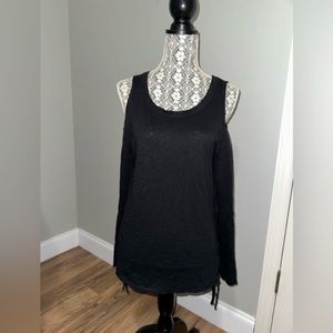 Fringe Sleeve Cold Shoulder Top